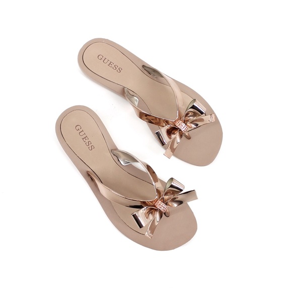 guess tutu bow flip flops rose gold